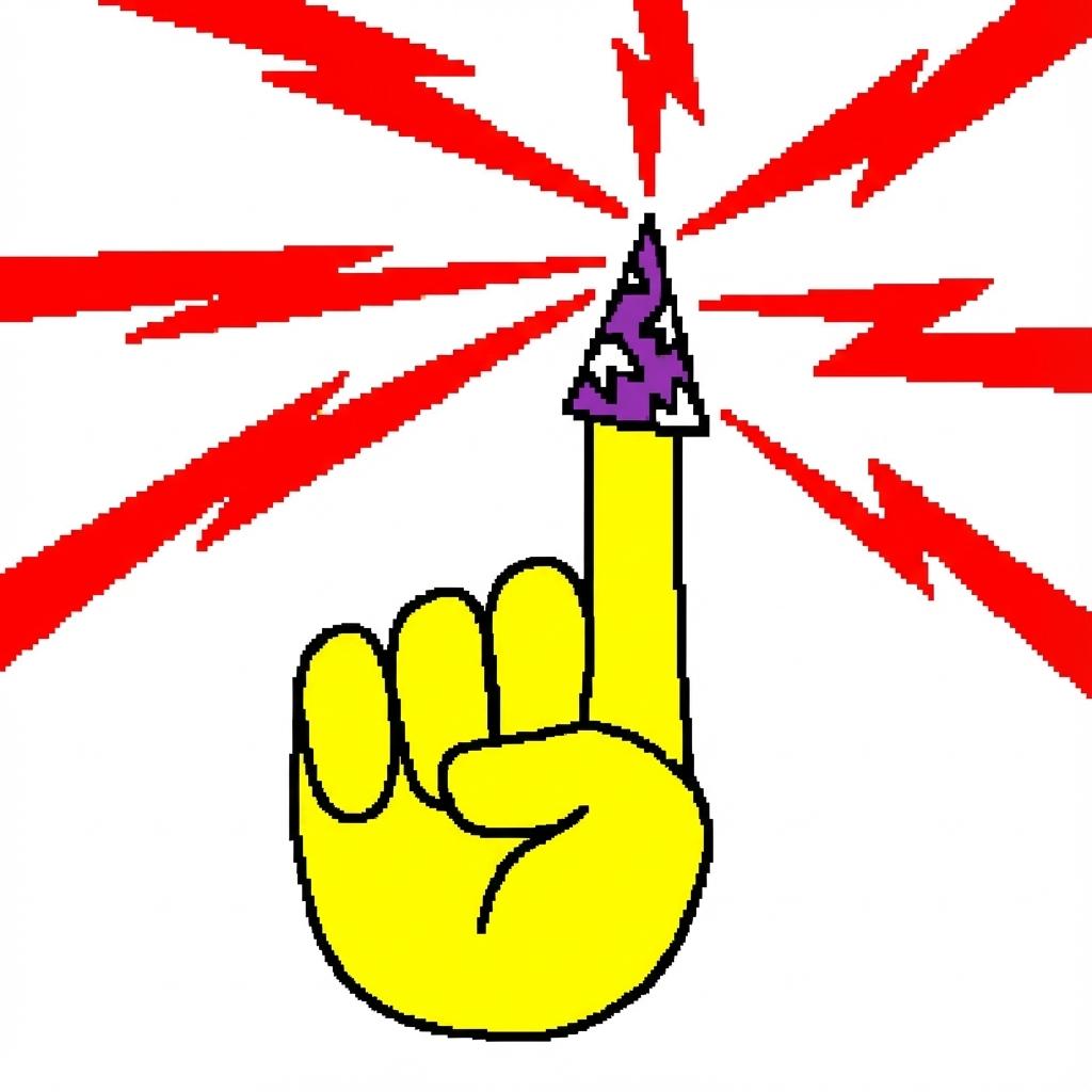 Yellow hand with purple party hat and red rays